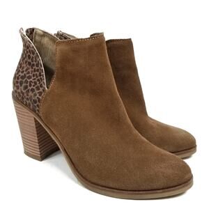 dv8 Dolce Vita Shai Suede Leopard Heel Stacked Heel Ankle Boots Brown 8.5